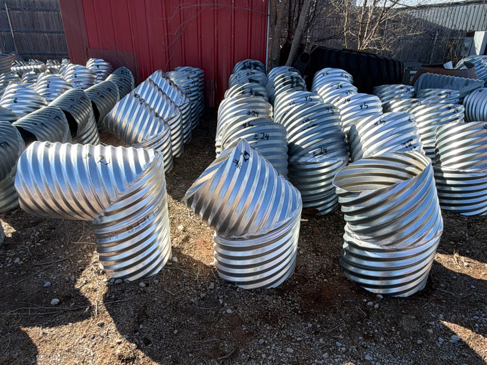 tinhornsrus-custom-elbows Corrugated steel and HDPE culvert pipe inventory — Tinhorns R Us, Tuttle Oklahoma